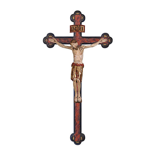 Crucifix St Damien croix baroque vieillie bois Val Gardena pagne or 1