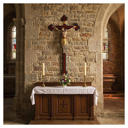 Crocifisso San Damiano croce antica barocca legno Valgardena manto gold 2