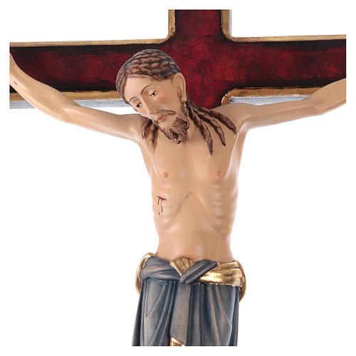 Crucifix Saint Damien croix or massif baroque bois Val Gardena peint 2