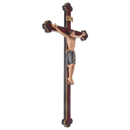 Crucifix Saint Damien croix or massif baroque bois Val Gardena peint 4