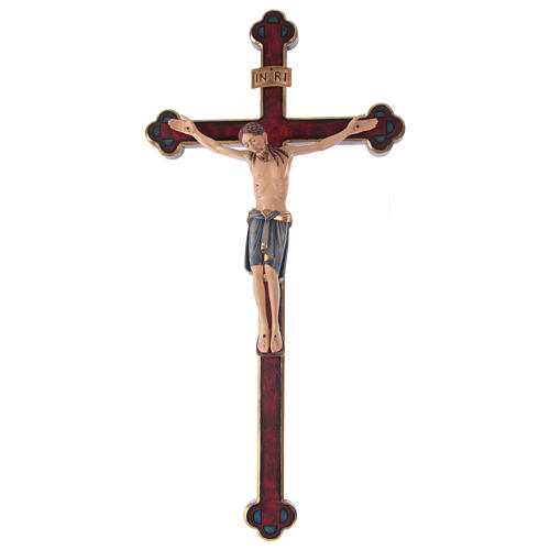 Crucifixo São Damião cruz ouro maciço barroca madeira Val Gardena pintada 1