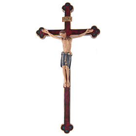 Baroque Saint Damien crucifix painted Valgardena wood and gold decorations