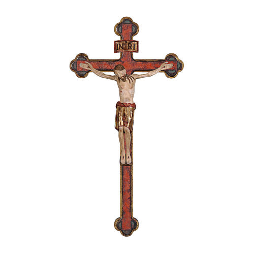 Crucifix St Damien croix baroque or massif bois Val Gardena pagne or 1
