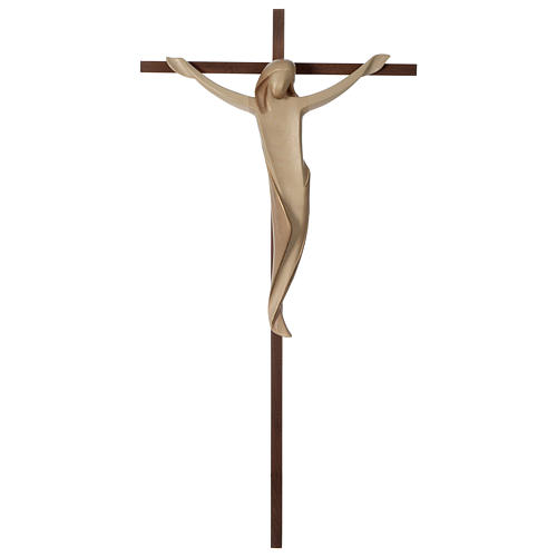 Crucifix in burnished wood with straight cross, Ambiente Design, Val Gardena 1