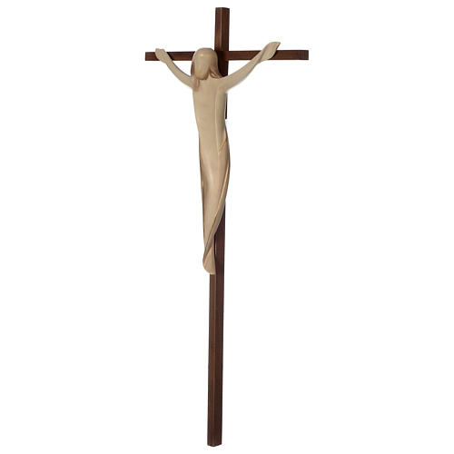 Crucifixo Ambiente cruz reta lisa madeira Val Gardena brunido 3 tons 3
