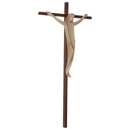 Crucifixo Ambiente cruz reta lisa madeira Val Gardena brunido 3 tons 4