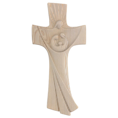 Holy Family cross in natural Val Gardena wood modern style 1