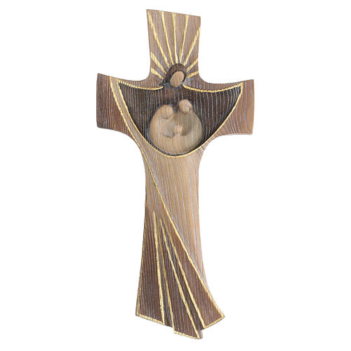 Kreuz der Heiligen Familie rustikaler Stil Grödnertal Holz Ambiente Design braunfarbig 1