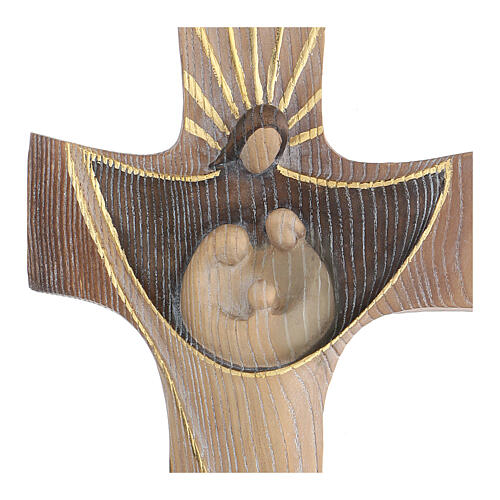 Kreuz der Heiligen Familie rustikaler Stil Grödnertal Holz Ambiente Design braunfarbig 2