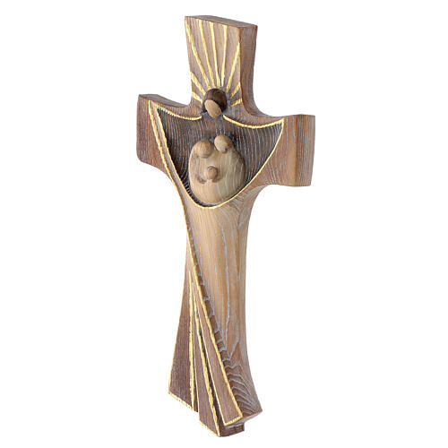 Kreuz der Heiligen Familie rustikaler Stil Grödnertal Holz Ambiente Design braunfarbig 3