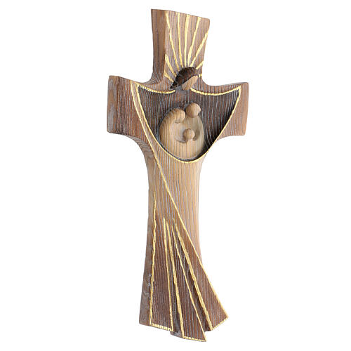 Kreuz der Heiligen Familie rustikaler Stil Grödnertal Holz Ambiente Design braunfarbig 5