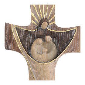 Cruz Ambiente Design Rústico Sagrada Família madeira bordo Val Gardena brunido 3 tons