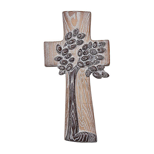Tree of Life cross Ambiente Design country style in wood of Valgardena burnished in 3 colours 1