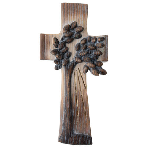 Tree of Life cross Ambiente Design country style in wood of Valgardena burnished in 3 colours 1