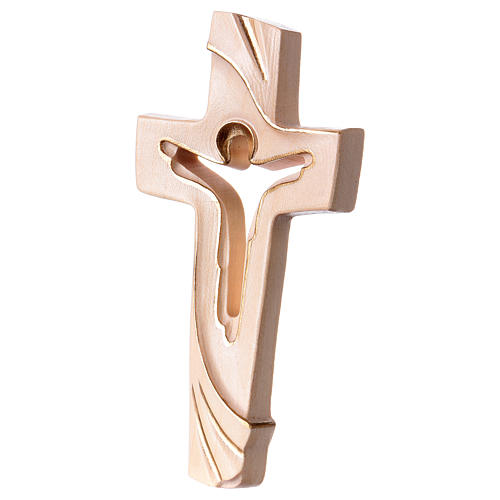 Cross of Piece Ambiente Design in wood and wax decorated with gold thread Valgardena 2