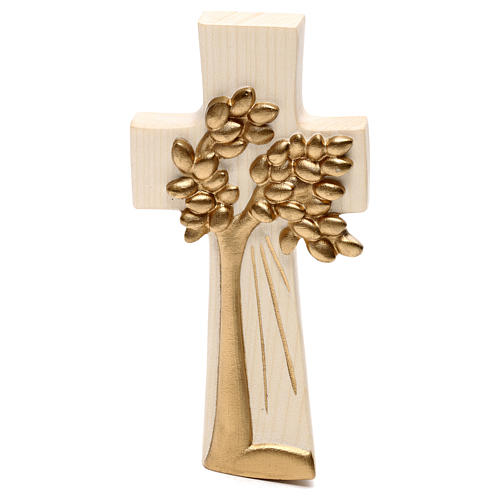 Croce Albero della Vita Ambiente Design legno Valgardena cerata filo oro 1
