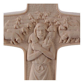 Krzyż Papież Franciszek Dobry Pasterz, drewno Valgardena, naturalny