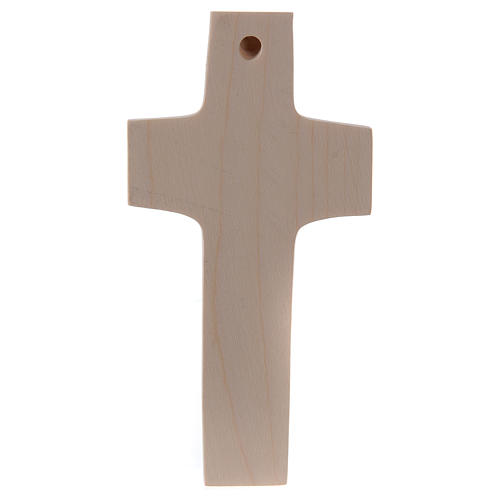 Cross with image of Pope Francis the Good Shepherd in natural wood of Valgardena 4
