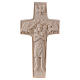 Cross with image of Pope Francis the Good Shepherd in natural wood of Valgardena s1
