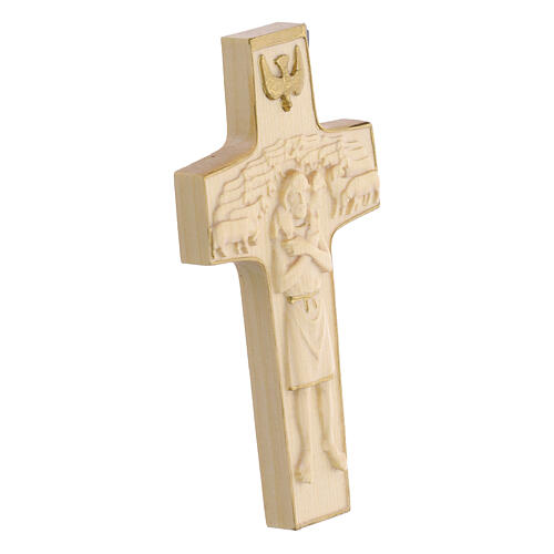 Cruz Papa Francisco Buen Pastor madera Val Gardena encerada hilo oro 3