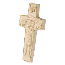 Croce Papa Francesco Buon Pastore legno Valgardena cerata filo oro