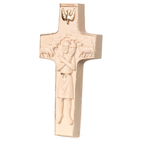 Krzyż Papież Franciszek Dobry Pasterz, drewno Valgardena, woskowany, złote dekoracje 2