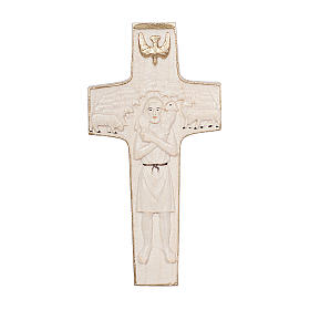 Crucifixos de Madeira: Cruz Papa Francisco Bom Pastor madeira Val Gardena encerada fio ouro Crucifixos de Madeira: Cruz Papa Francisco Bom Pastor madeira Val Gardena encerada fio ouro