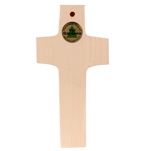Cross with image of Pope Francis the Good Shepherd in wood and wax with gold thread Valgardena 3
