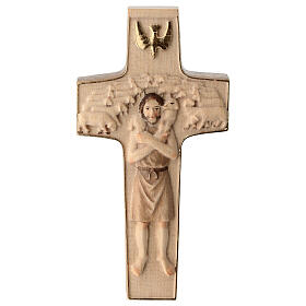 Croix Pape François Bon Pasteur bois Val Gardena bruni 3 tons