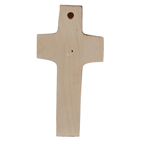 Cross with image of Pope Francis the Good Shepherd in painted maple wood of Valgardena 5