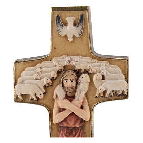 Croce Papa Francesco Buon Pastore legno Valgardena dipinta