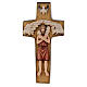 Cross with image of Pope Francis the Good Shepherd in painted maple wood of Valgardena s1