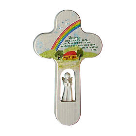 Painted cross with Angel and prayer, Val Gardena 21 cm ITALIAN