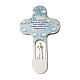 Wood cross with Angel and prayer, Val Gardena 21 cm ITALIAN, blue s1