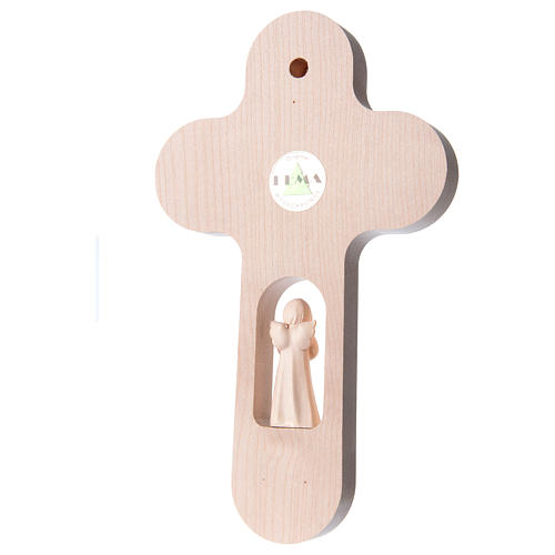 Wood cross with Angel and prayer, Val Gardena 21 cm FRENCH, blue 3