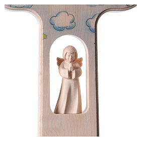 Wood cross with Angel and prayer, Val Gardena 21 cm FRENCH, blue