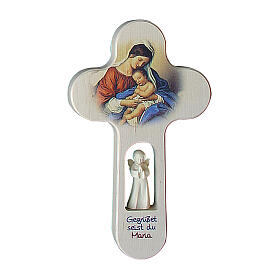Krzyż z Aniołem, malowany, Ave Maria, NIEMIECKI, 21 cm, Valgardena