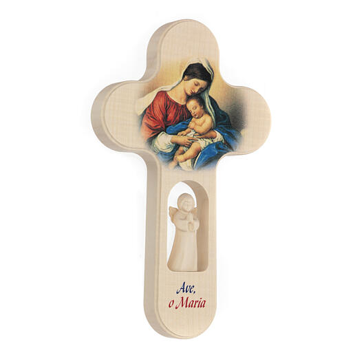 Wood cross with Angels, Hail Mary, Val Gardena 21 cm ITALIAN 3