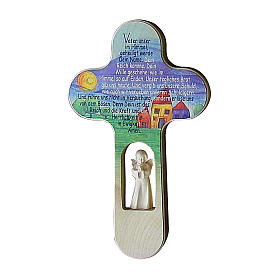 Crocifissi in legno: Croce Angeli colorata Padre Nostro TEDESCO 21 cm Valgardena