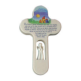 Crocifissi in legno: Croce Angeli colorata Padre Nostro INGLESE 21 cm Valgardena