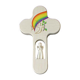 Crocifissi in legno: Croce legno Valgardena naturale con Angelo Pace 20 cm