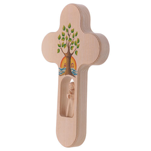 Croce legno Valgardena brunita con Angelo Albero della Vita 20 cm 3
