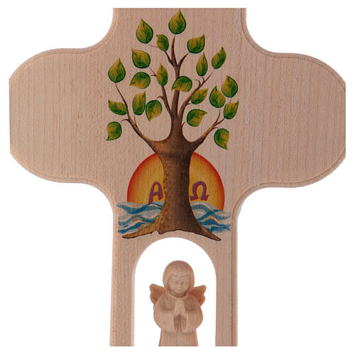 Krzyż drewniany Valgardena z Aniołem, Drzewo Życia, 20 cm 2