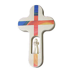 Wood cross with Angel and colored cross, burnished, Val Gardena 20 cm