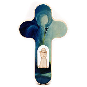 Crocifissi in legno: Croce legno Valgardena brunita con Angelo 20 cm
