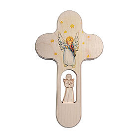Krzyż drewniany Valgardena z Aniołem, Aniołek ze Skrzypcami, 20 cm