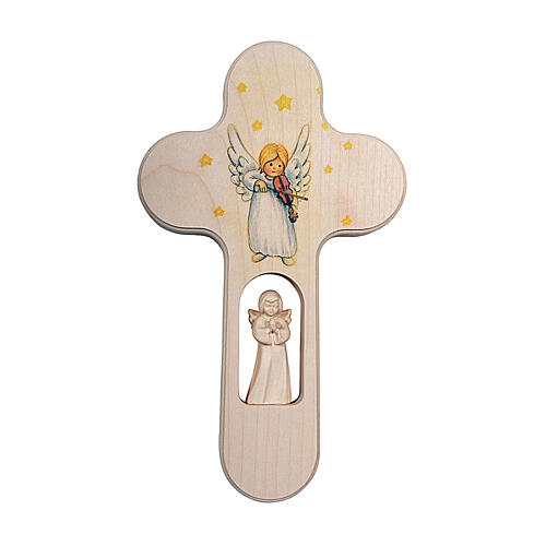 Krzyż drewniany Valgardena z Aniołem, Aniołek ze Skrzypcami, 20 cm 1