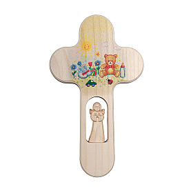 Crocifissi in legno: Croce legno Valgardena brunita con Angelo Orso 20 cm