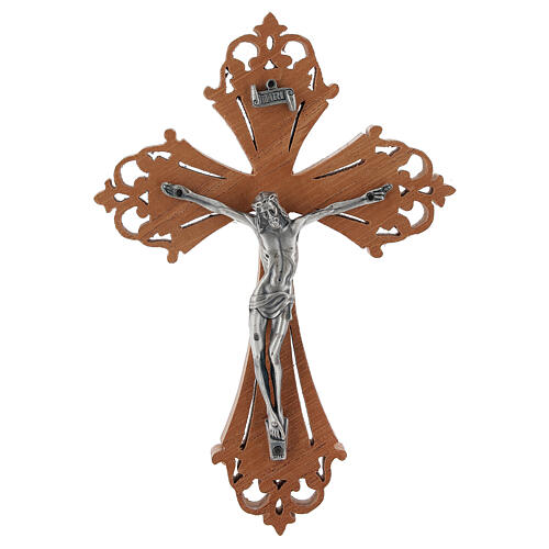 Crocefisso in legno con Cristo in acciaio argentato 1