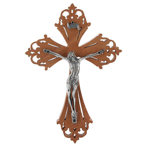 Holyart Crocifisso In Legno Wengè E Faggio Con Corpo In Metallo Argentato - Altezza 48 Cm - Lavorazione Artigianale Italiana